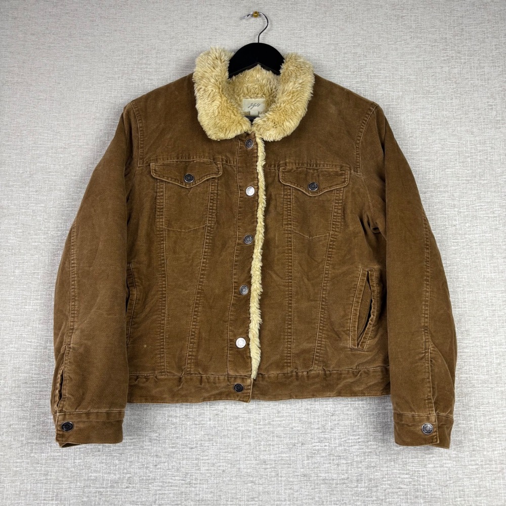 J. Jill Mens Brown Corduroy Sherpa Lined Trucker Jacket Medium Tobacco